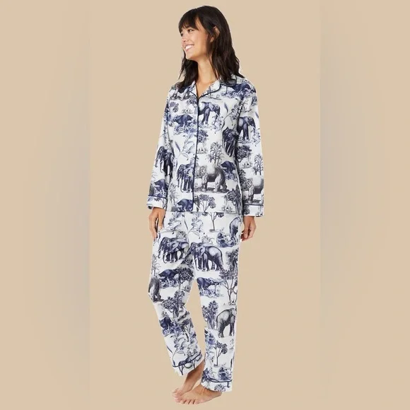 The Cat’s Pajamas Safari Toile Luxe Pima Cotton in Blue Large (current style) - Picture 4 of 16